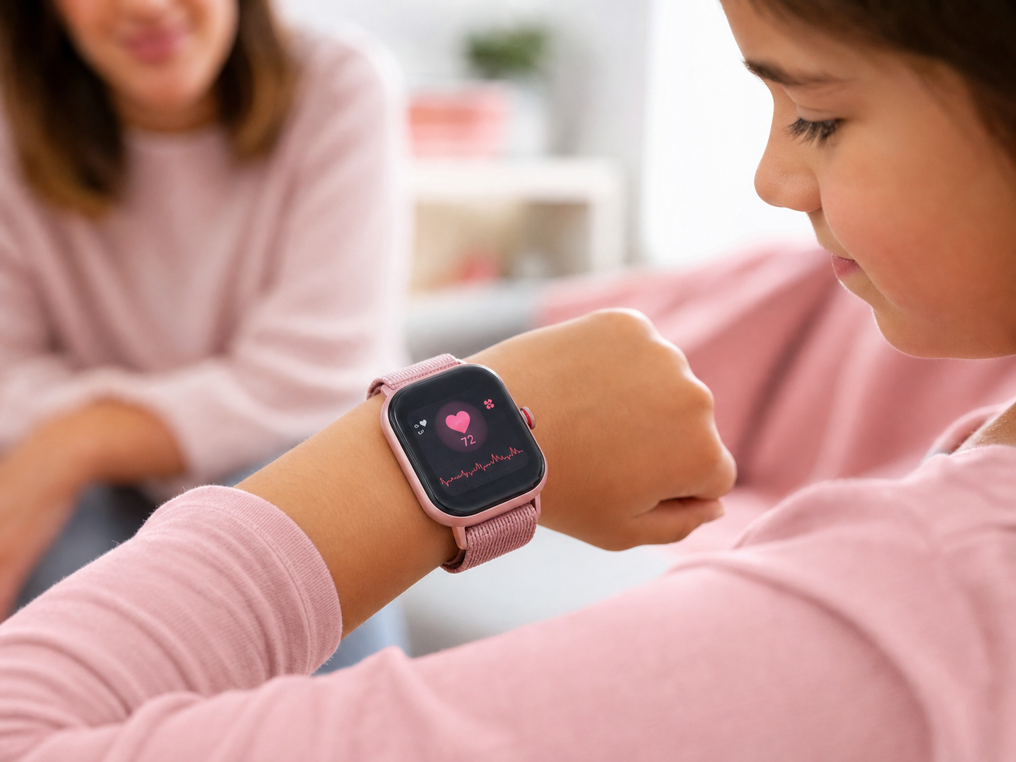 Child wearing a smartwatch for health monitoring